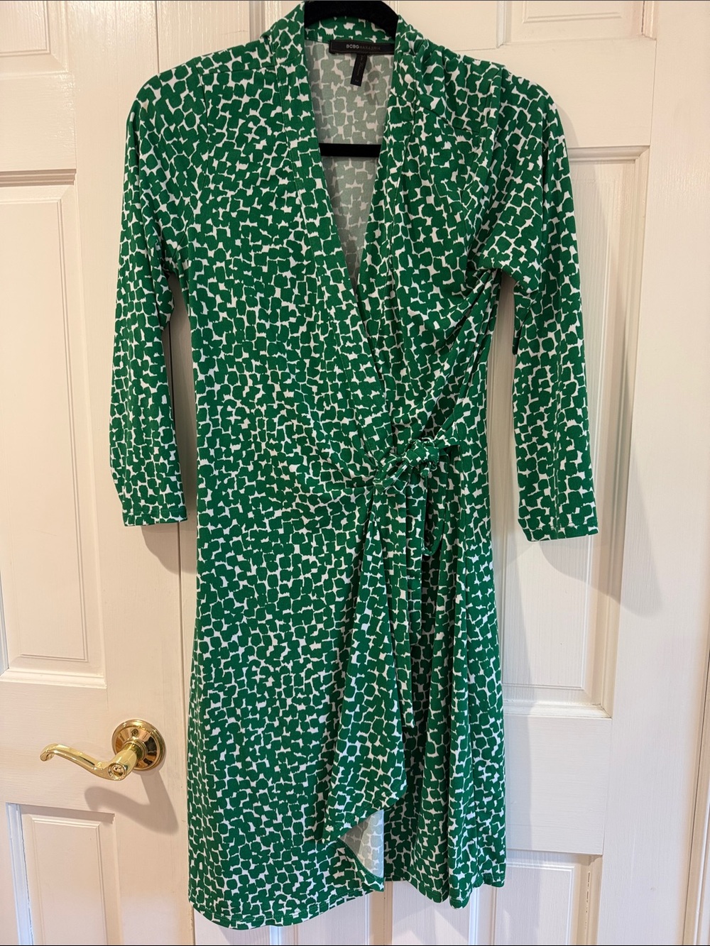 Green Printed Wrap Dress with Self-Tie Waist